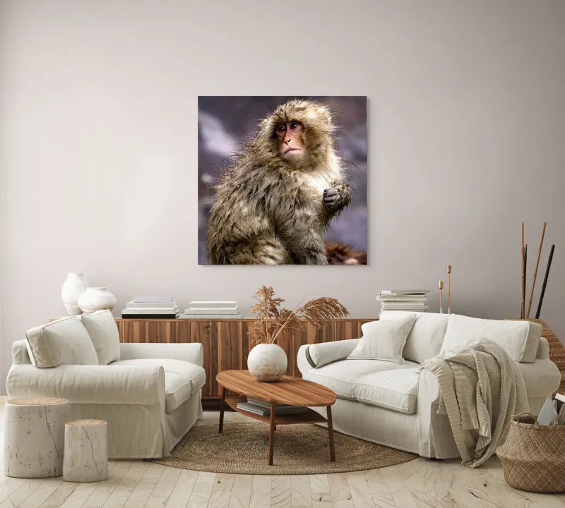 Tablou Canvas, "Maimuța în ploaia de primăvară", Fermecător, Umed, Blând, Meditativ, Inspirat, Misterios, Privește, Natural, Pitoresc, Remarcabil, 100 x 100 cm – poza 3