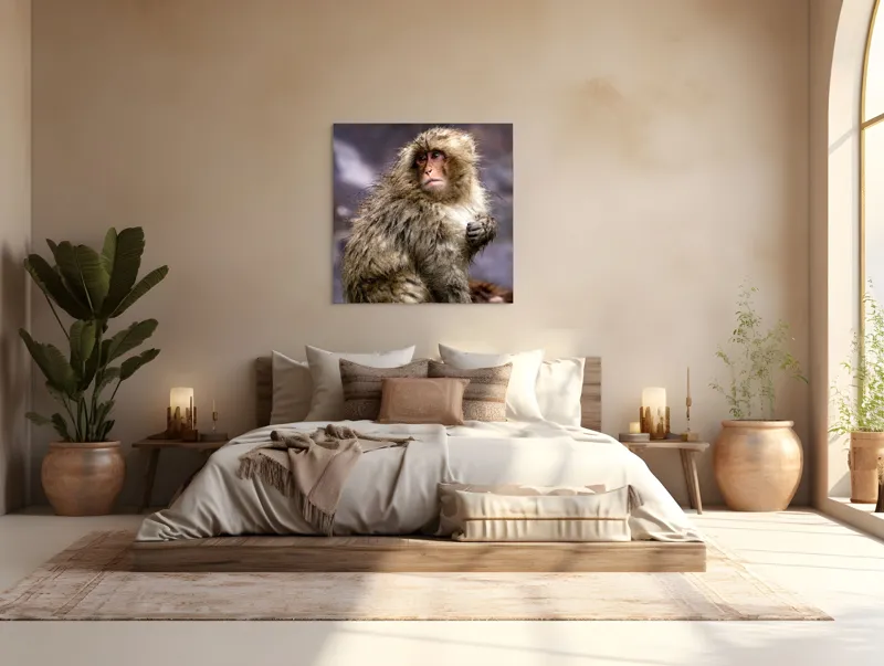 Tablou Canvas, "Maimuța în ploaia de primăvară", Fermecător, Umed, Blând, Meditativ, Inspirat, Misterios, Privește, Natural, Pitoresc, Remarcabil, 100 x 100 cm – poza 4