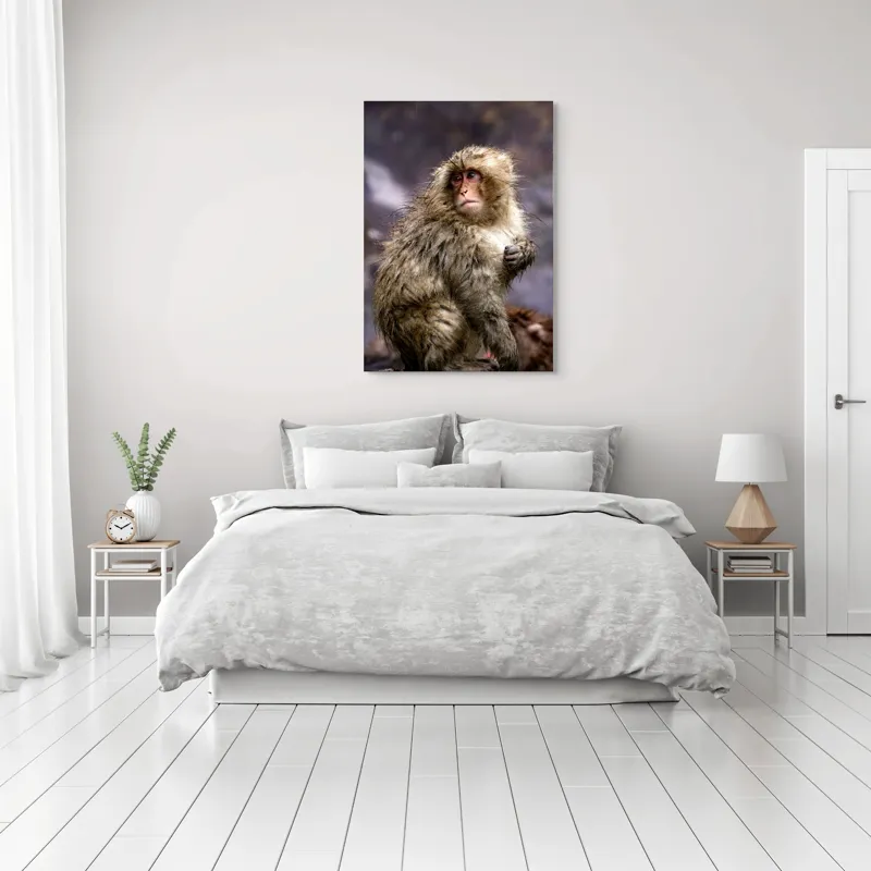 Tablou Canvas, "Maimuța în ploaia de primăvară", Fermecător, Umed, Blând, Meditativ, Inspirat, Misterios, Privește, Natural, Pitoresc, Remarcabil, 70 x 100 cm – poza 3