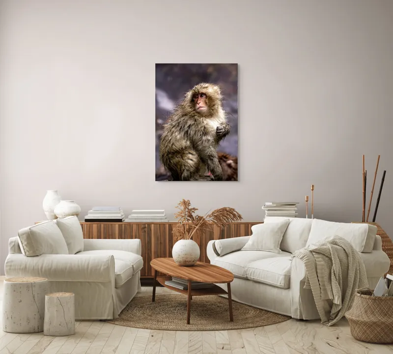 Tablou Canvas, "Maimuța în ploaia de primăvară", Fermecător, Umed, Blând, Meditativ, Inspirat, Misterios, Privește, Natural, Pitoresc, Remarcabil, 70 x 100 cm – poza 4