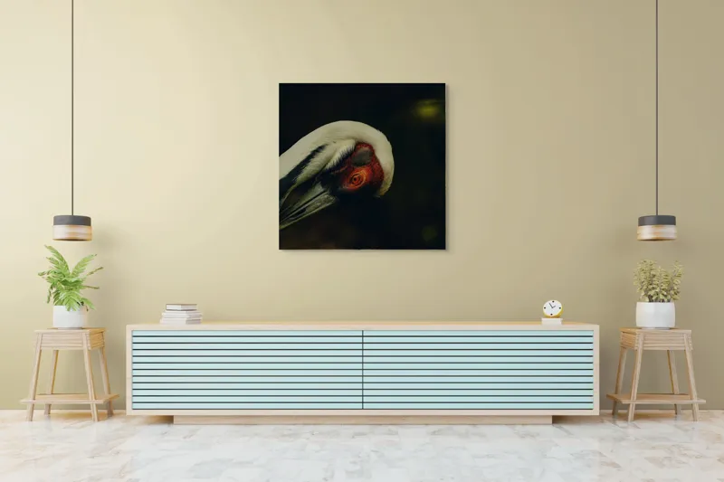 Tablou Canvas, "Privirea enigmatică a cocorului solitar", Gratie, Eleganta, Introspectie, Liniste, Mister, Contrast, Profunzime, 100 x 100 cm – poza 5