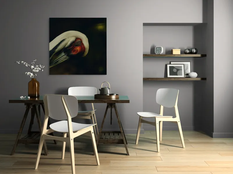 Tablou Canvas, "Privirea enigmatică a cocorului solitar", Gratie, Eleganta, Introspectie, Liniste, Mister, Contrast, Profunzime, 100 x 100 cm – poza 6