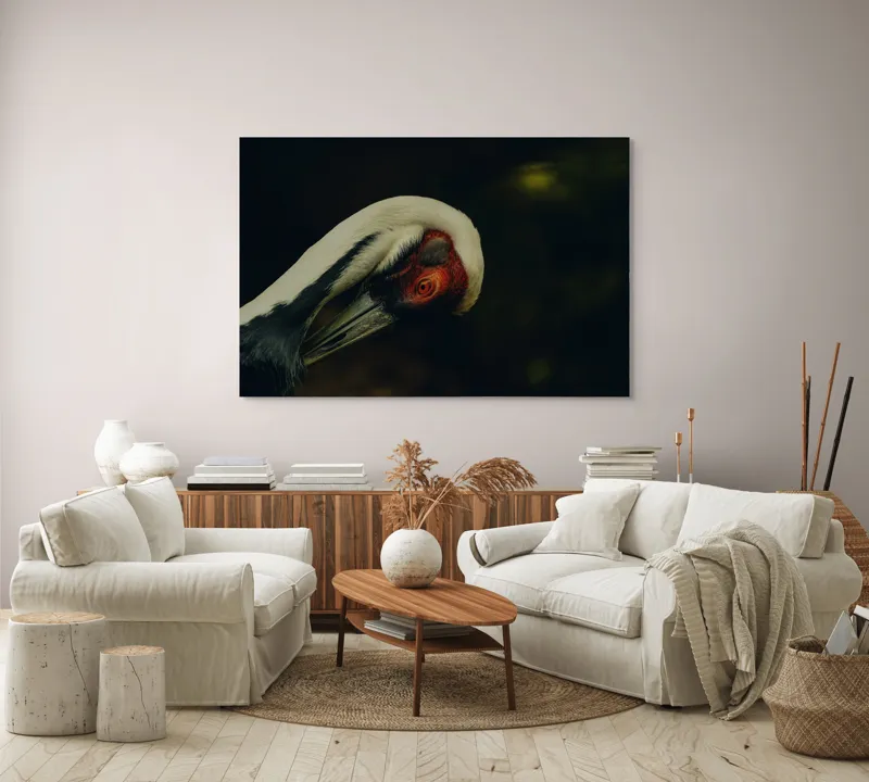 Tablou Canvas, "Privirea enigmatică a cocorului solitar", Gratie, Eleganta, Introspectie, Liniste, Mister, Contrast, Profunzime, 150 x 100 cm – poza 3