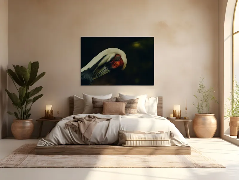 Tablou Canvas, "Privirea enigmatică a cocorului solitar", Gratie, Eleganta, Introspectie, Liniste, Mister, Contrast, Profunzime, 150 x 100 cm – poza 4