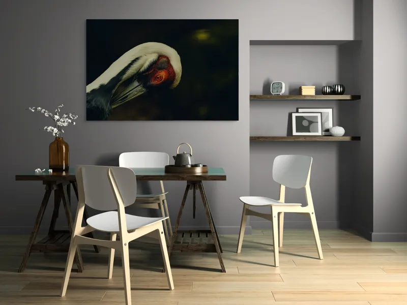 Tablou Canvas, "Privirea enigmatică a cocorului solitar", Gratie, Eleganta, Introspectie, Liniste, Mister, Contrast, Profunzime, 150 x 100 cm – poza 5