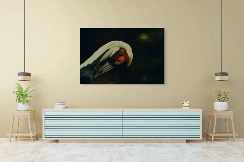 Tablou Canvas, "Privirea enigmatică a cocorului solitar", Gratie, Eleganta, Introspectie, Liniste, Mister, Contrast, Profunzime, 150 x 100 cm – poza 6