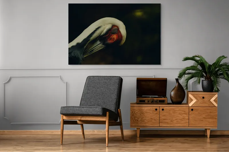 Tablou Canvas, "Privirea enigmatică a cocorului solitar", Gratie, Eleganta, Introspectie, Liniste, Mister, Contrast, Profunzime, 150 x 100 cm – poza 8