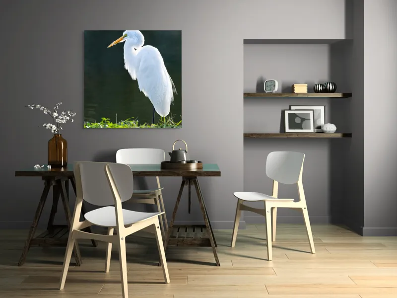 Tablou Canvas, "Egreta albă în lumina dimineții", Egret, Elegance, Plumage, Reflection, Nature, 100 x 100 cm – poza 6