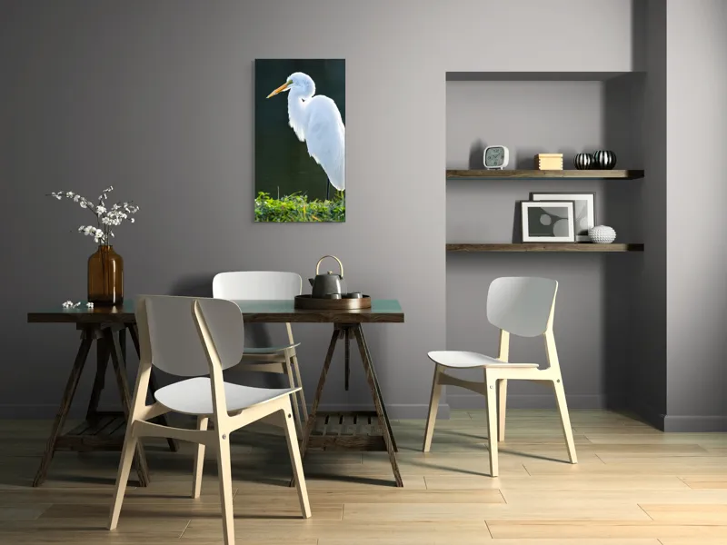 Tablou Canvas, "Egreta albă în lumina dimineții", Egret, Elegance, Plumage, Reflection, Nature, 50 x 90 cm – poza 4