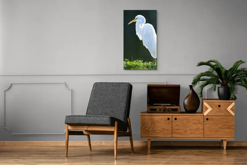 Tablou Canvas, "Egreta albă în lumina dimineții", Egret, Elegance, Plumage, Reflection, Nature, 50 x 90 cm – poza 8