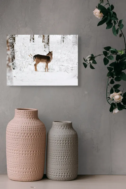 Tablou Canvas, "Căprioară singuratică în pădurea înzăpezită", Plante, Zăpadă, Copac, Cerb, Frig, Natural, Iarnă, Peisaj, 54 x 39 cm – poza 8