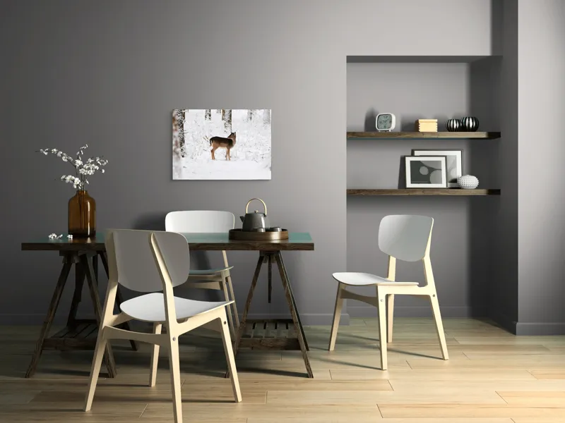 Tablou Canvas, "Căprioară singuratică în pădurea înzăpezită", Plante, Zăpadă, Copac, Cerb, Frig, Natural, Iarnă, Peisaj, 70 x 50 cm – poza 5