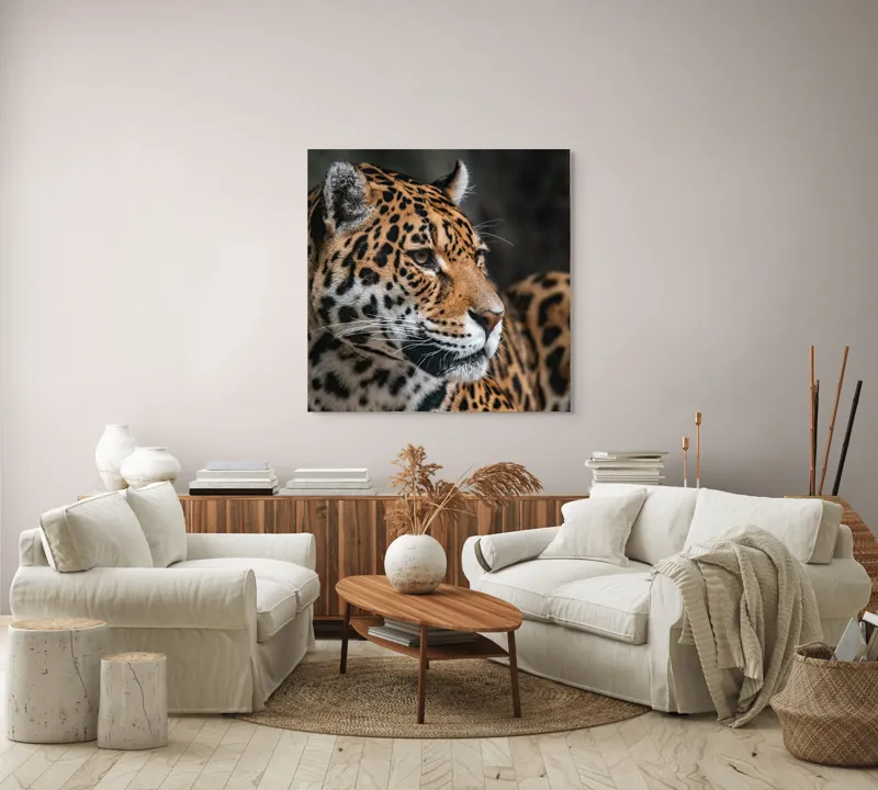 Tablou Canvas, "Privirea enigmatică a jaguarului", Jaguar, Blană, Pete, Ochi, Majestuos, Natură, Vânat, Felină, 100 x 100 cm – poza 3
