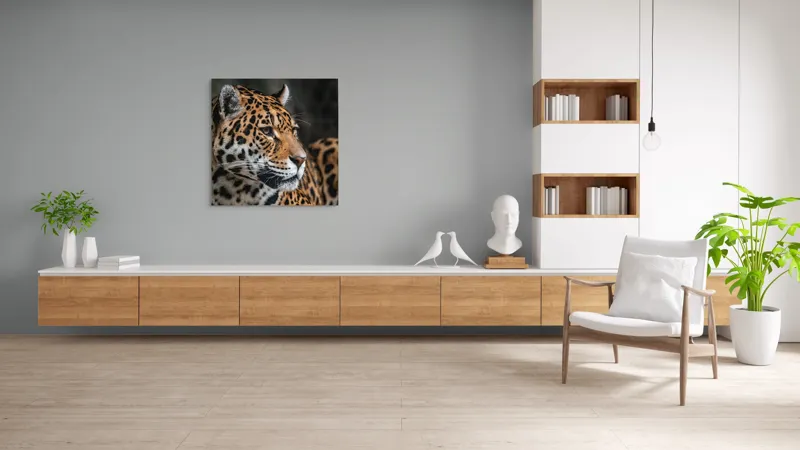 Tablou Canvas, "Privirea enigmatică a jaguarului", Jaguar, Blană, Pete, Ochi, Majestuos, Natură, Vânat, Felină, 100 x 100 cm – poza 8