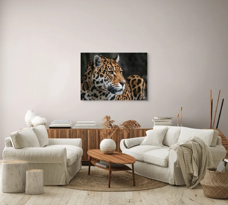 Tablou Canvas, "Privirea enigmatică a jaguarului", Jaguar, Blană, Pete, Ochi, Majestuos, Natură, Vânat, Felină, 100 x 70 cm – poza 3