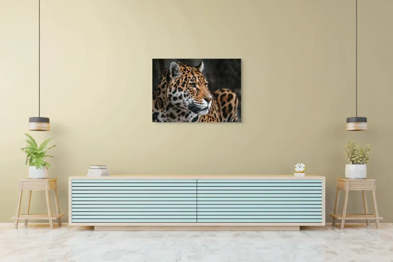 Tablou Canvas, "Privirea enigmatică a jaguarului", Jaguar, Blană, Pete, Ochi, Majestuos, Natură, Vânat, Felină, 100 x 70 cm – poza 4