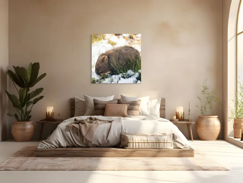 Tablou Canvas, "Wombat explorând zăpada și iarba", 100 x 100 cm – poza 4
