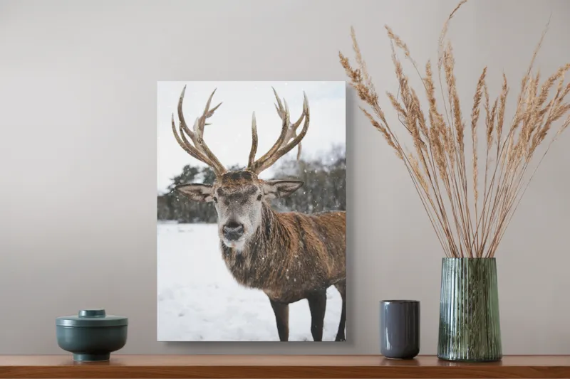 Tablou Canvas, "Regele pădurii în zăpadă liniștită", Majestic, Proud, Serene, Stately, Winter, Snow, Antlers, Graceful, 39 x 54 cm – poza 3
