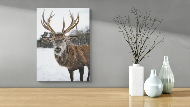 Tablou Canvas, "Regele pădurii în zăpadă liniștită", Majestic, Proud, Serene, Stately, Winter, Snow, Antlers, Graceful, 39 x 54 cm – poza 4