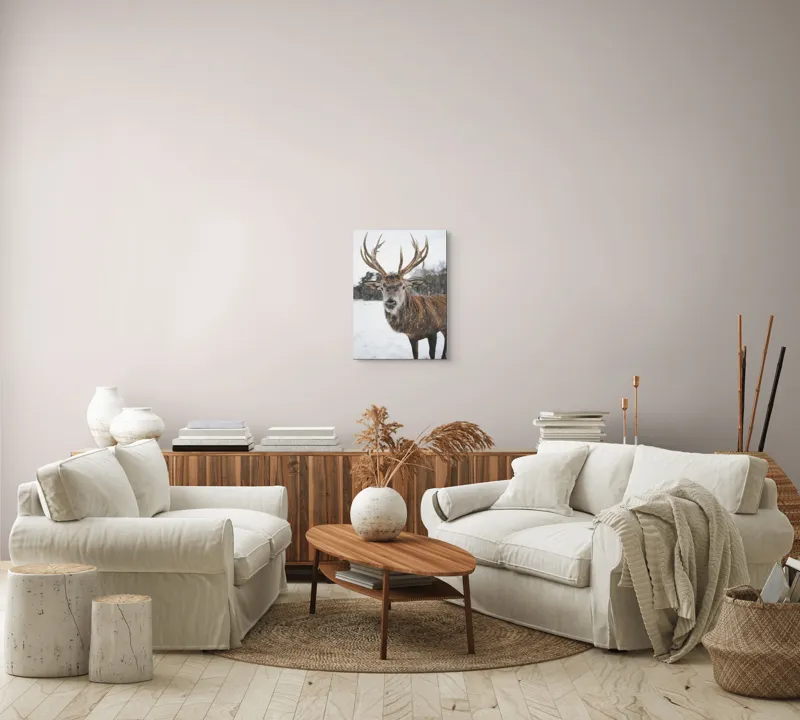 Tablou Canvas, "Regele pădurii în zăpadă liniștită", Majestic, Proud, Serene, Stately, Winter, Snow, Antlers, Graceful, 39 x 54 cm – poza 5