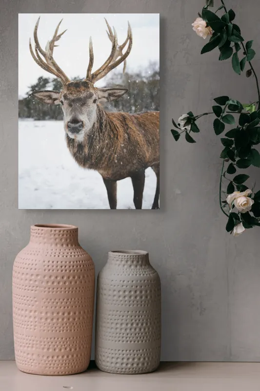 Tablou Canvas, "Regele pădurii în zăpadă liniștită", Majestic, Proud, Serene, Stately, Winter, Snow, Antlers, Graceful, 39 x 54 cm – poza 6