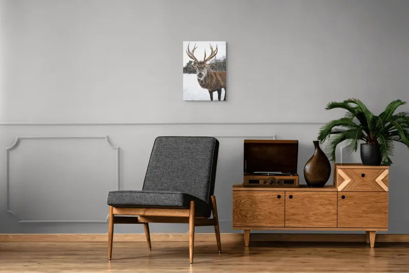 Tablou Canvas, "Regele pădurii în zăpadă liniștită", Majestic, Proud, Serene, Stately, Winter, Snow, Antlers, Graceful, 39 x 54 cm – poza 8