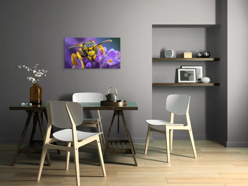 Tablou Canvas, "Viespe pe floare de lavandă", Albina, Flori, Culori, Natură, Macrofotografie, 90 x 50 cm – poza 3