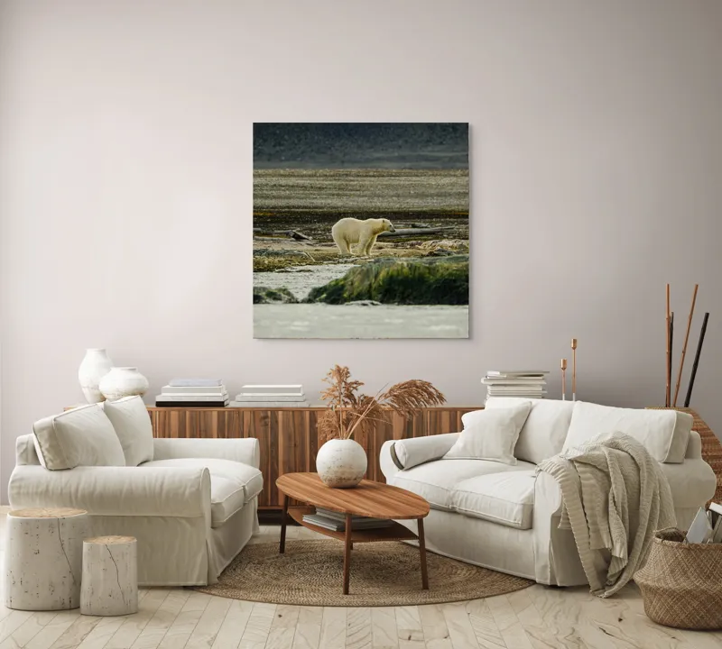 Tablou Canvas, "Urs polar în peisaj arctic solitar", Ghiețar, Urs, Solitar, Tăcere, Natură, Frig, Linie, Norvegia, Peisaj, Nordic, 100 x 100 cm – poza 3