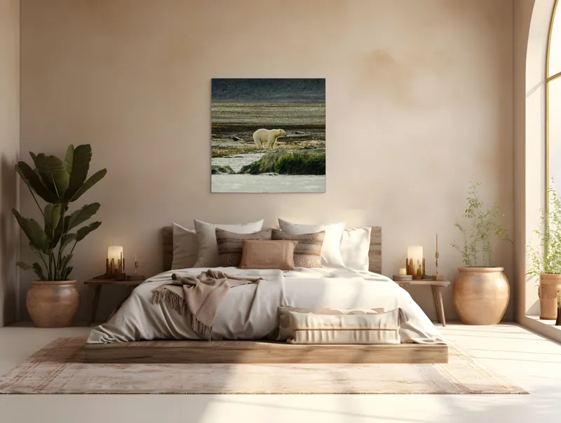 Tablou Canvas, "Urs polar în peisaj arctic solitar", Ghiețar, Urs, Solitar, Tăcere, Natură, Frig, Linie, Norvegia, Peisaj, Nordic, 100 x 100 cm – poza 4