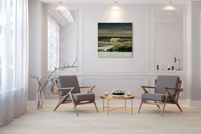 Tablou Canvas, "Urs polar în peisaj arctic solitar", Ghiețar, Urs, Solitar, Tăcere, Natură, Frig, Linie, Norvegia, Peisaj, Nordic, 100 x 100 cm – poza 7