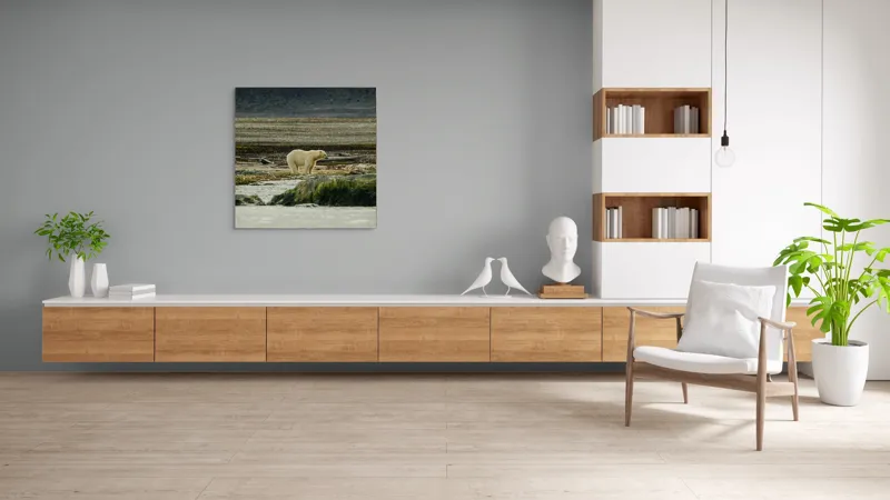 Tablou Canvas, "Urs polar în peisaj arctic solitar", Ghiețar, Urs, Solitar, Tăcere, Natură, Frig, Linie, Norvegia, Peisaj, Nordic, 100 x 100 cm – poza 8