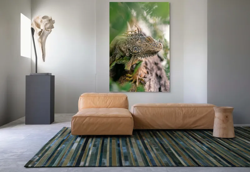 Tablou Canvas, "Iguana printre frunze și crengi", Verde, Reptilă, Trunchi, Textură, Frunziș, Detalii, Natură, Primate, Culoare, Explorare, 100 x 150 cm – poza 7