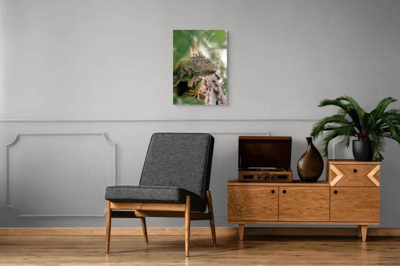 Tablou Canvas, "Iguana printre frunze și crengi", Verde, Reptilă, Trunchi, Textură, Frunziș, Detalii, Natură, Primate, Culoare, Explorare, 50 x 70 cm – poza 8