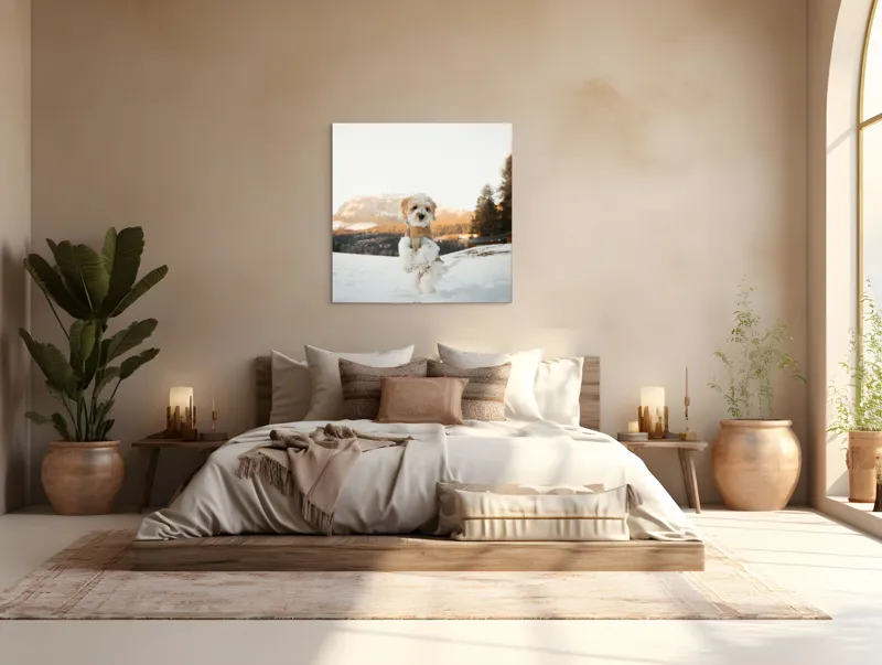 Tablou Canvas, "Cățel jucăuș în zăpadă alpină", 100 x 100 cm – poza 4