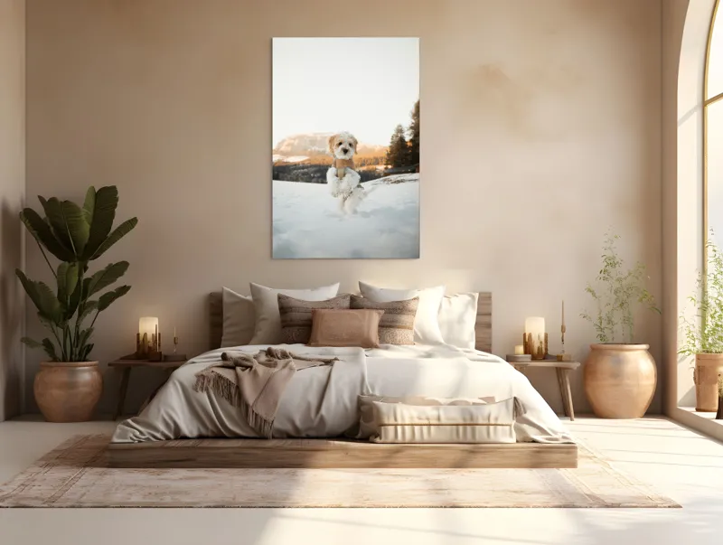 Tablou Canvas, "Cățel jucăuș în zăpadă alpină", 100 x 150 cm – poza 3