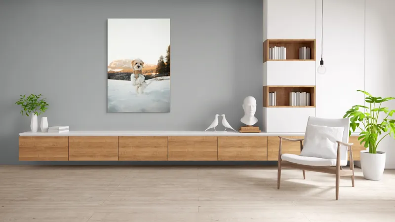 Tablou Canvas, "Cățel jucăuș în zăpadă alpină", 100 x 150 cm – poza 8