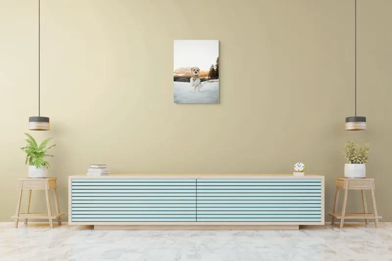 Tablou Canvas, "Cățel jucăuș în zăpadă alpină", 50 x 70 cm – poza 6