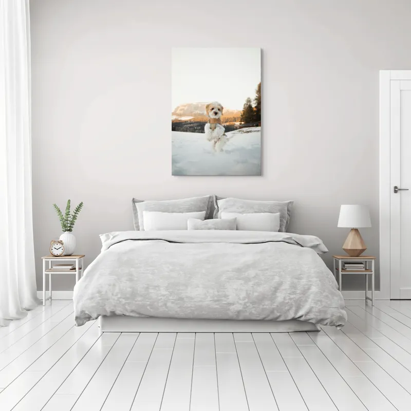 Tablou Canvas, "Cățel jucăuș în zăpadă alpină", 70 x 100 cm – poza 3