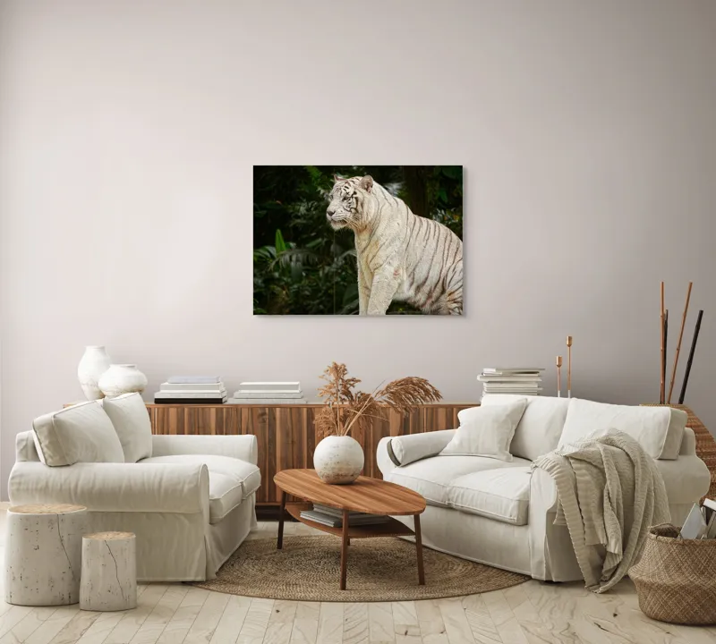 Tablou Canvas, "Tigru alb în pădurea tropicală", 100 x 70 cm – poza 3