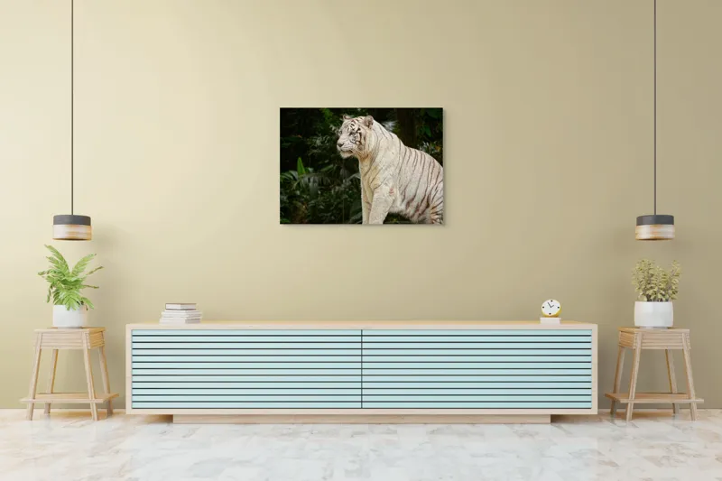 Tablou Canvas, "Tigru alb în pădurea tropicală", 100 x 70 cm – poza 4