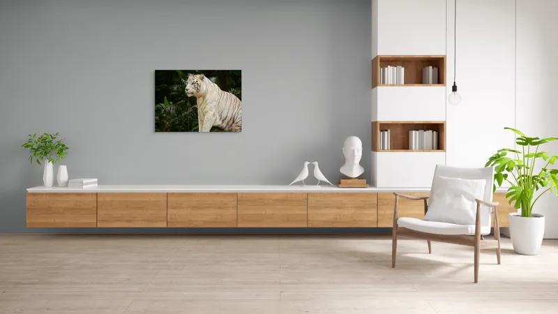 Tablou Canvas, "Tigru alb în pădurea tropicală", 100 x 70 cm – poza 6
