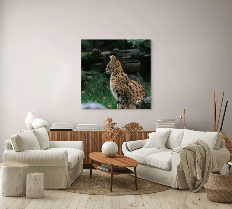 Tablou Canvas, "Serval printre ramuri de pădure", 100 x 100 cm – poza 3