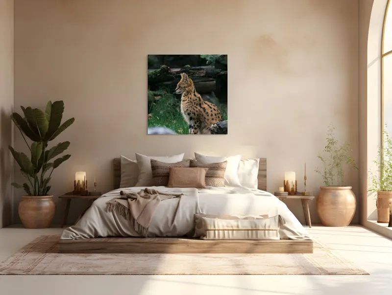 Tablou Canvas, "Serval printre ramuri de pădure", 100 x 100 cm – poza 4