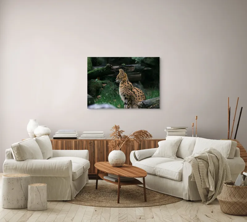 Tablou Canvas, "Serval printre ramuri de pădure", 100 x 70 cm – poza 3