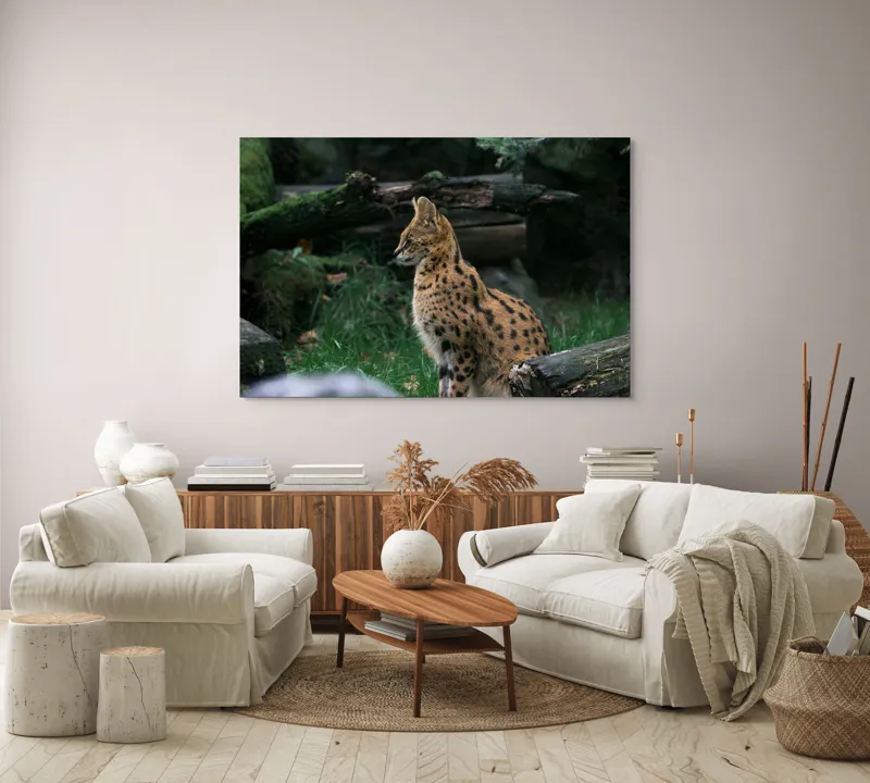 Tablou Canvas, "Serval printre ramuri de pădure", 150 x 100 cm – poza 3