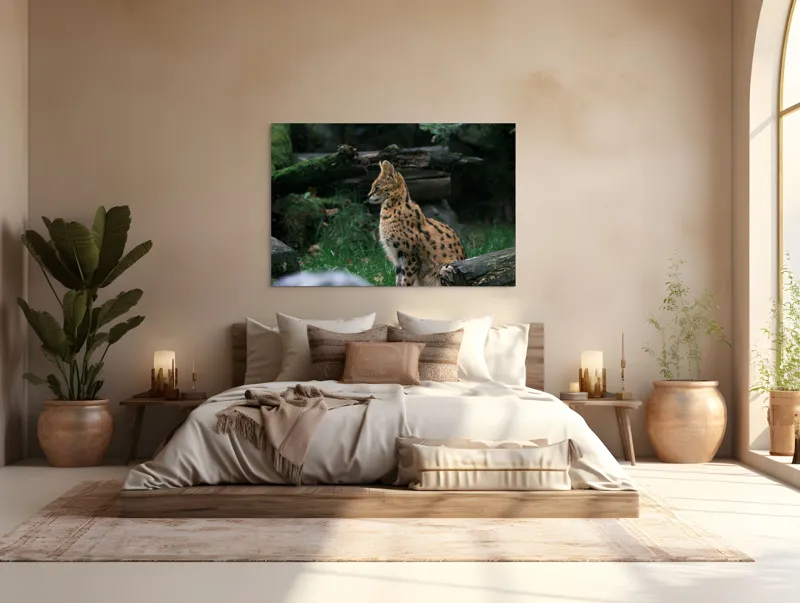 Tablou Canvas, "Serval printre ramuri de pădure", 150 x 100 cm – poza 4
