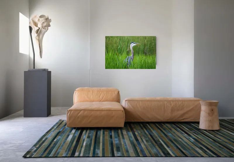 Tablou Canvas, "Egreta în iarba verde smarald", Albastru, Elegant, Stuf, Natura, Pasare, Serenitate, Verde., 90 x 50 cm – poza 8