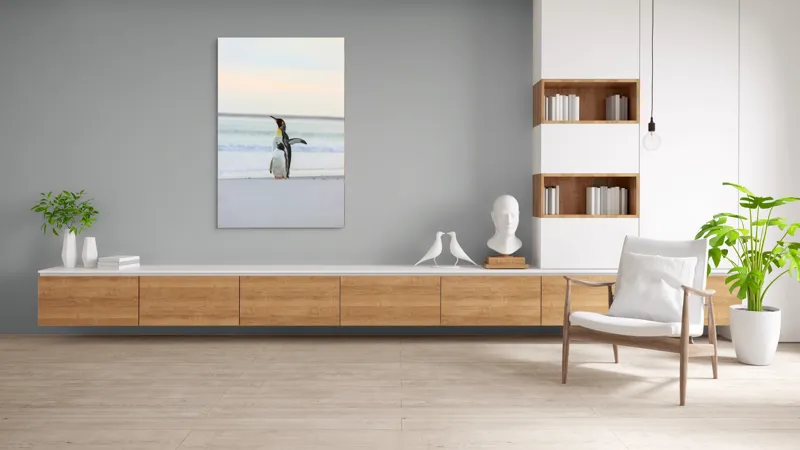 Tablou Canvas, "Regii gheții pe plajă
", Pinguini, Plajă, Ocean, Aurore, Cer, Aripi, Nisip, Apă, 100 x 150 cm – poza 8