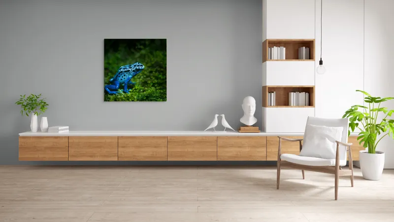 Tablou Canvas, "Broasca albastră în pădurea tropicală", Broască, Albastră, Textură, Pădure, Verde, Vibrantă, Natură, 100 x 100 cm – poza 8