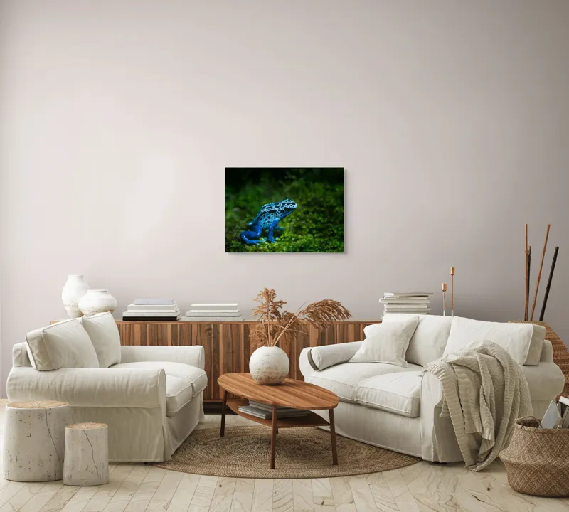 Tablou Canvas, "Broasca albastră în pădurea tropicală", Broască, Albastră, Textură, Pădure, Verde, Vibrantă, Natură, 70 x 50 cm – poza 6